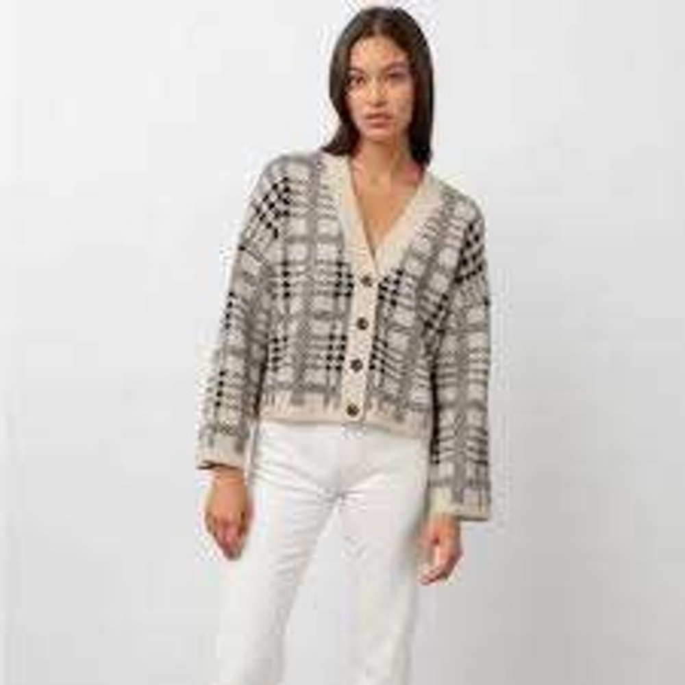 Rails Reese Cardigan Sweater Black Oatmeal Plaid Wool Blend 862A-310-4056 Mens M